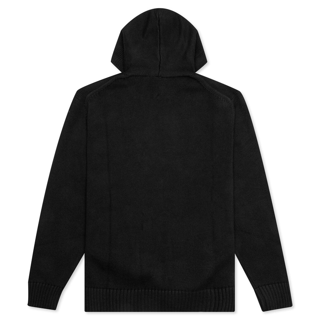 Logo Knit Hooded Sweater - Black