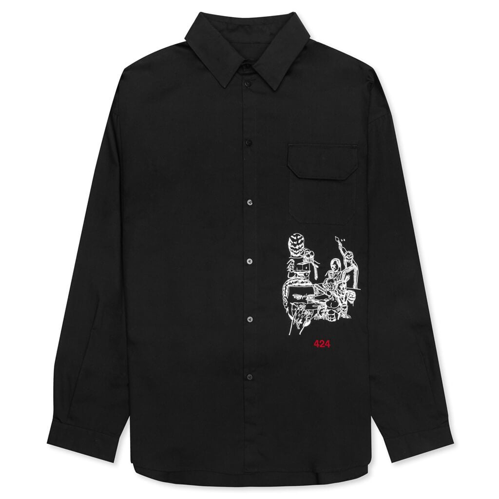 L/S Psycho Embroidery Shirt - Black