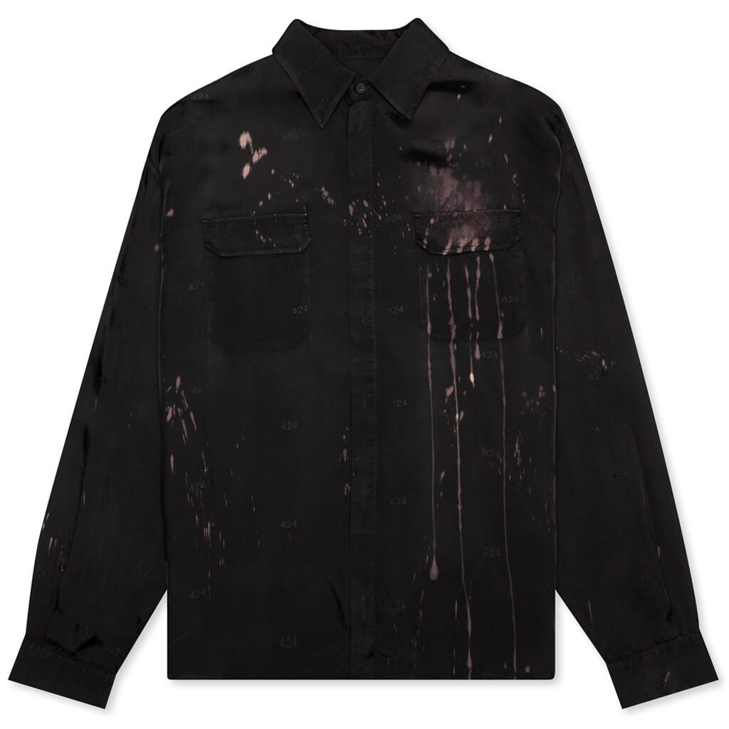 Viscose Button Up W/Bleach - Black, , large image number null