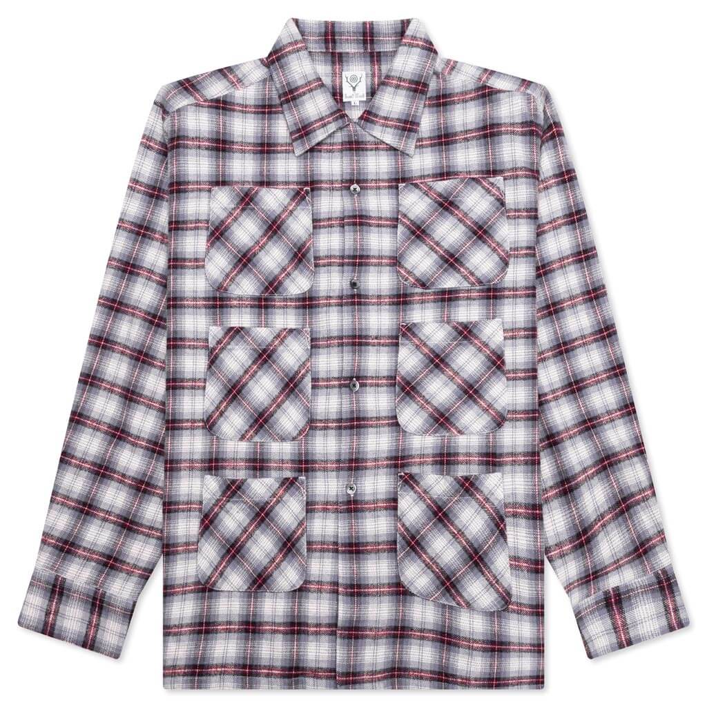 6 Pocket Flannel Shirt - Lavender/Bordeaux
