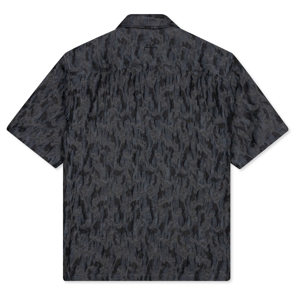 Open Neck Stencil Print Shirt - Charcoal