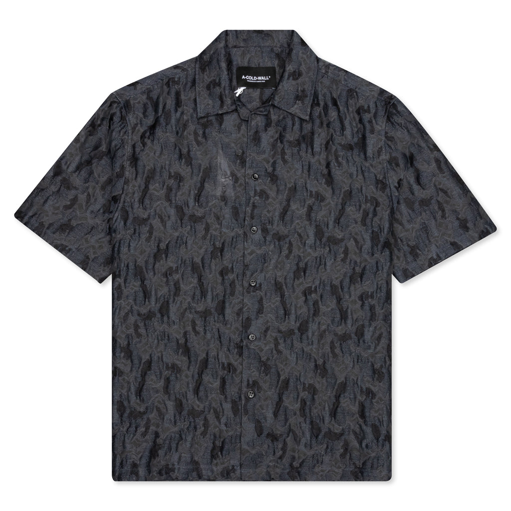 Open Neck Stencil Print Shirt - Charcoal