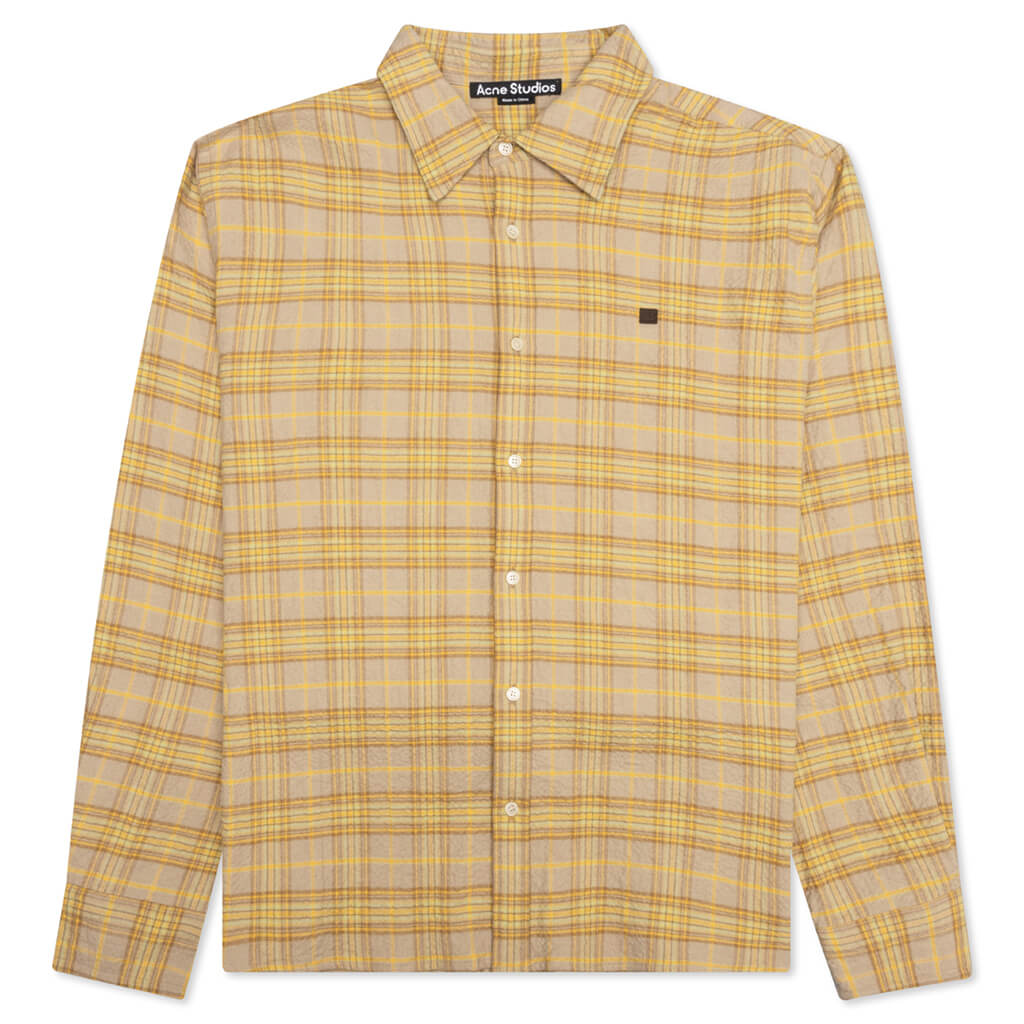 Check Flannel Button-Up Shirt - Brown/Orange