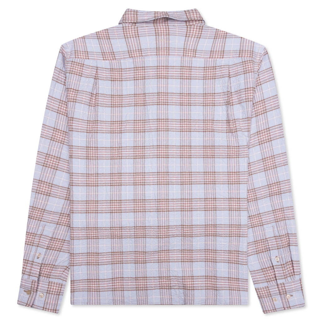 Check Flannel Button-Up Shirt - Light Blue/Pink