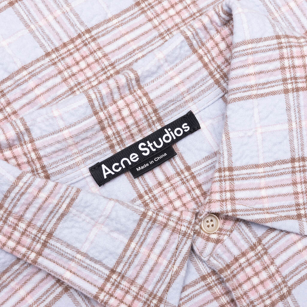 Check Flannel Button-Up Shirt - Light Blue/Pink, , large image number null