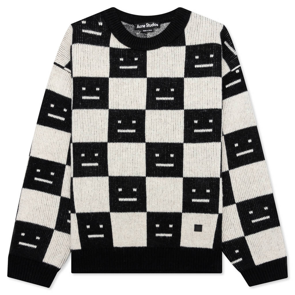 Kids Wool Crewneck Sweater - Black/Oatmeal Beige