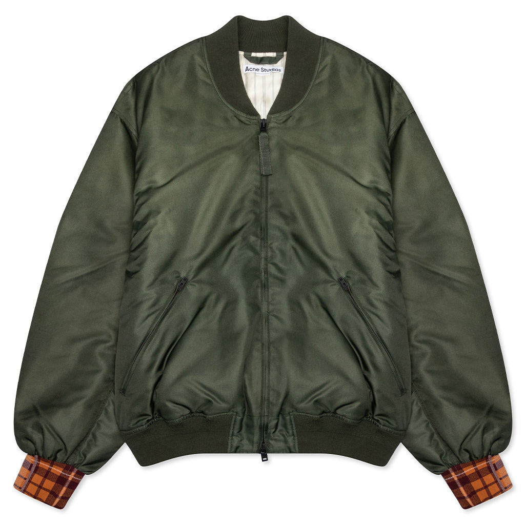 Satin Bomber Jacket - Olive Green