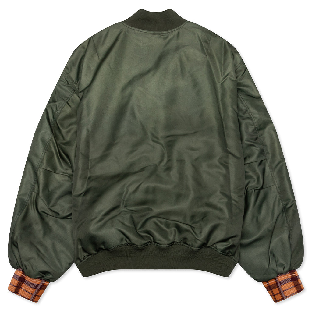 Satin Bomber Jacket - Olive Green