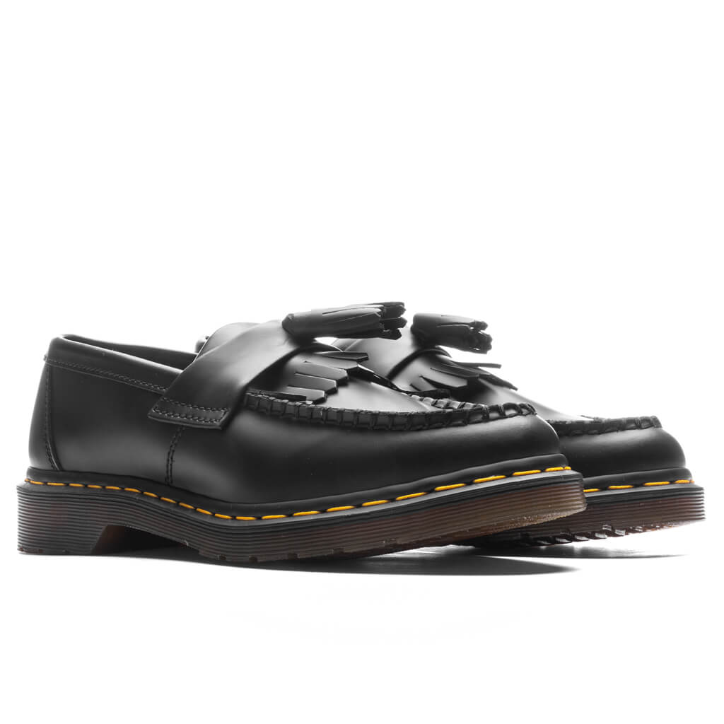 Adrian Yellow Stitch Leather Tassel Loafers - Black Smooth