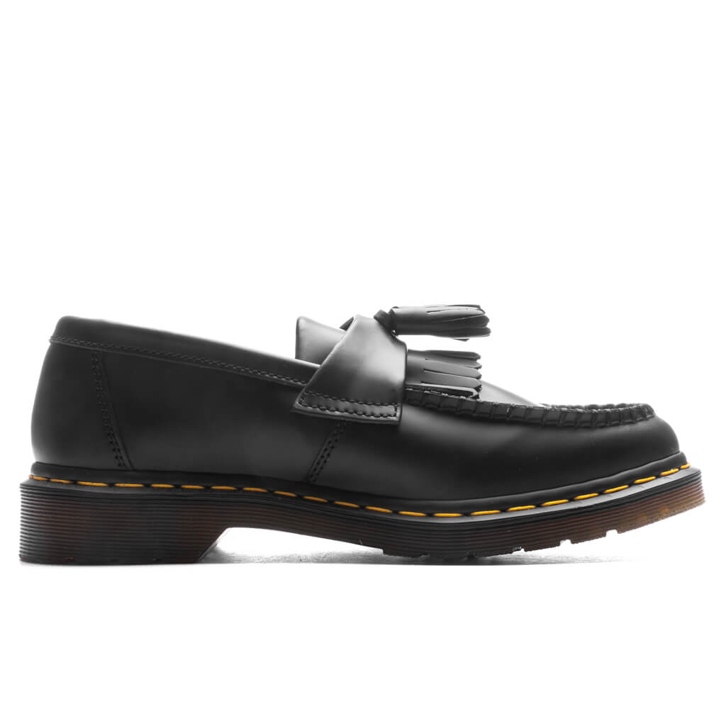 Adrian Yellow Stitch Leather Tassel Loafers - Black Smooth