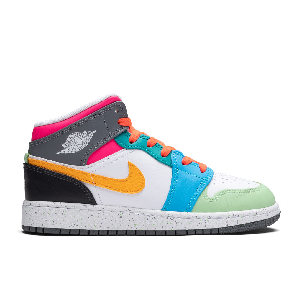 Air Jordan 1 Mid SE (GS) - White/Taxi/Dark Shadow/Hyper Pink