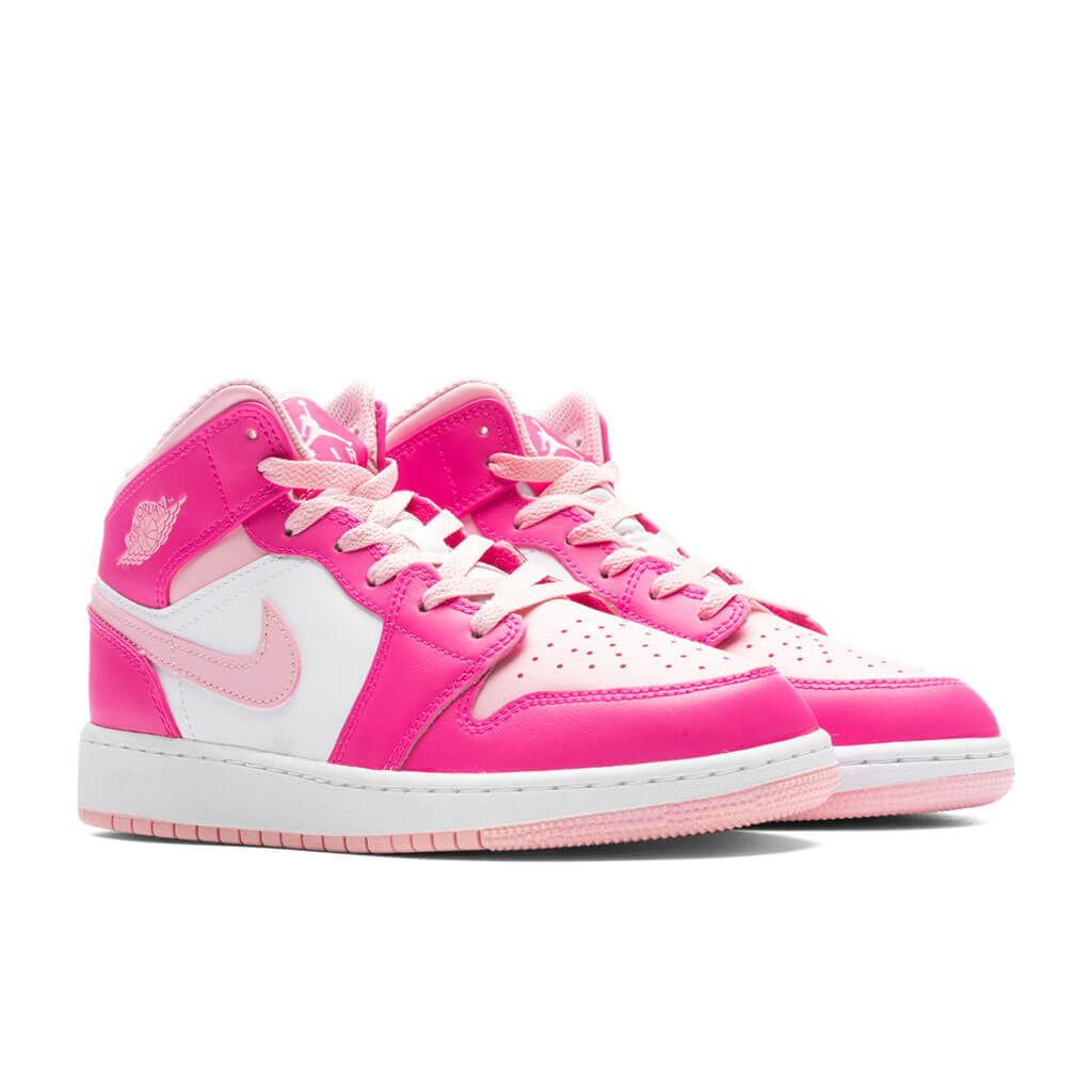 Air Jordan 1 Mid (GS) - White/Med Soft Pink/Fierce Pink