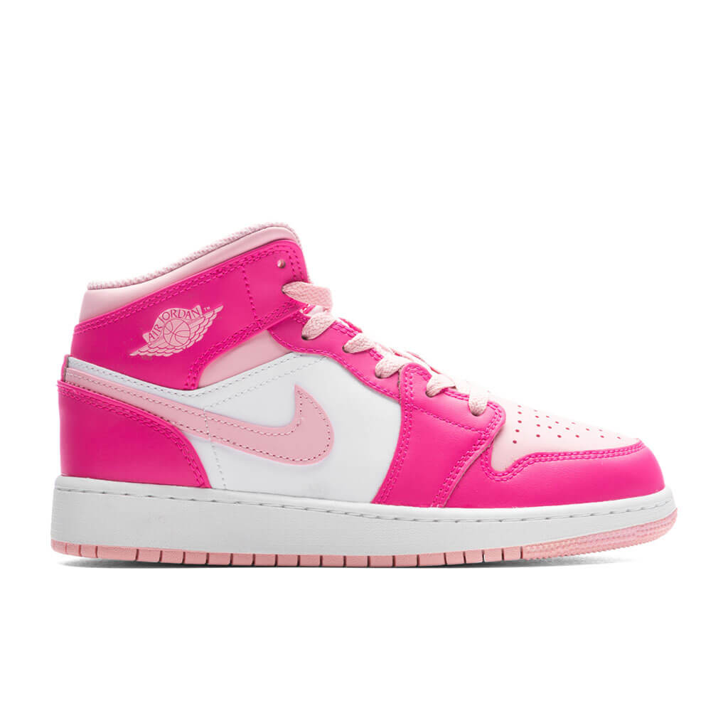 Air Jordan 1 Mid (GS) - White/Med Soft Pink/Fierce Pink