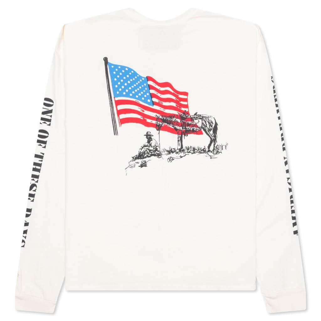 American Flag Cowboy Long Sleeve Tee - Bone