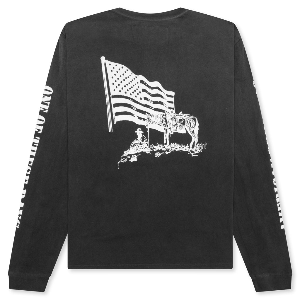 American Flag Cowboy Long Sleeve Tee - Washed Black