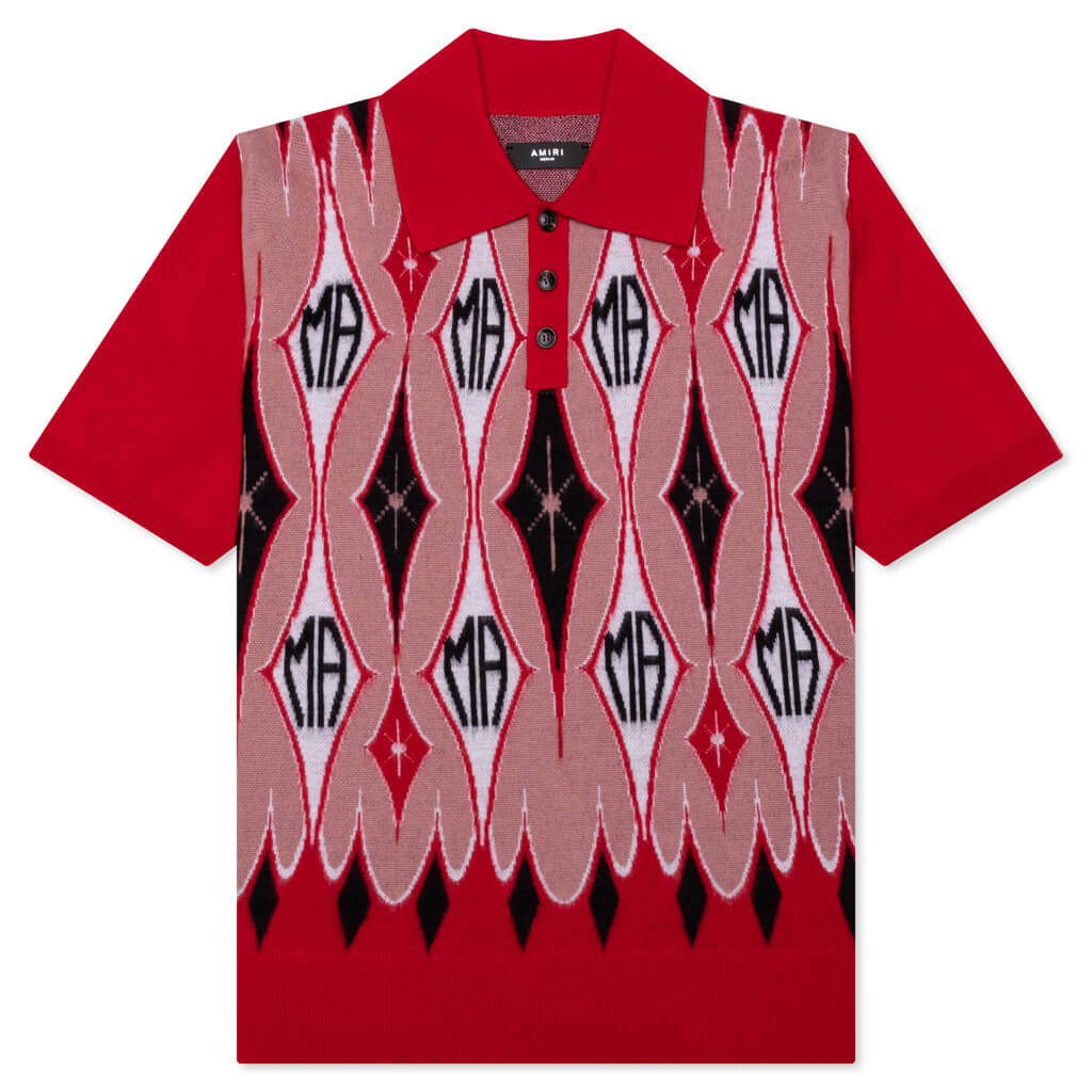 Argyle Jacquard S/S Polo - Red