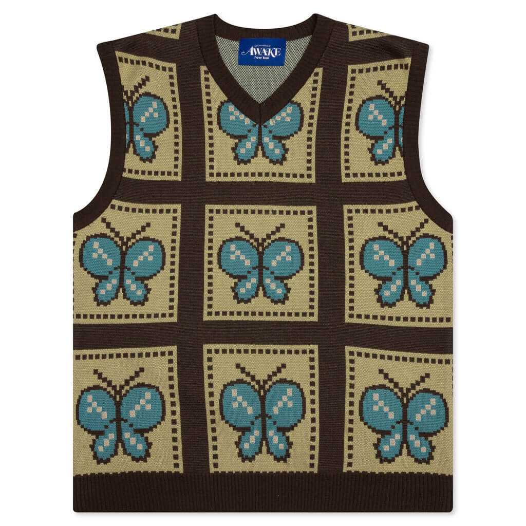 Awake Butterfly Sweater Vest - Brown/Yellow, , large image number null