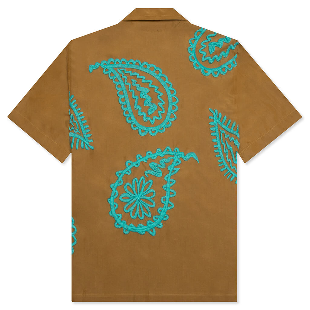 Awake Embroidered Paisley Poplin Shirt - Mustard/Teal