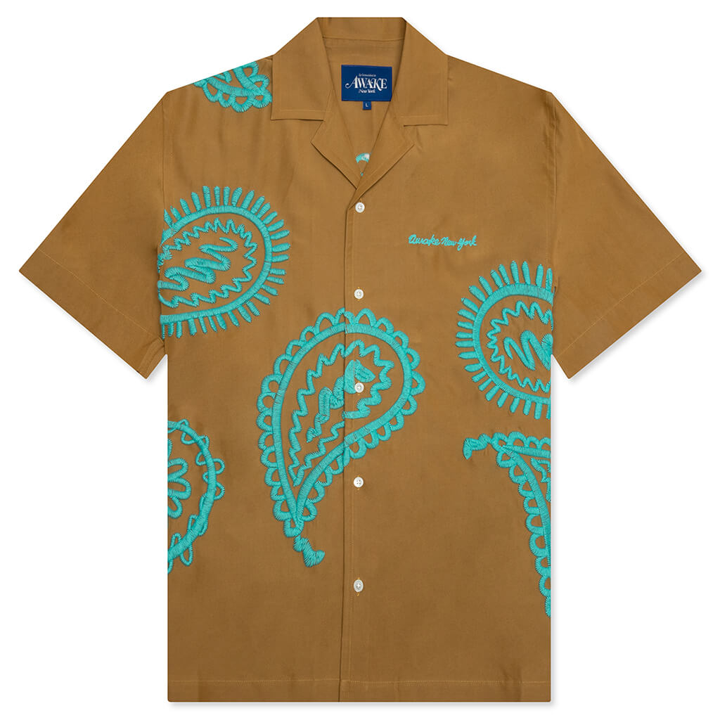 Awake Embroidered Paisley Poplin Shirt - Mustard/Teal