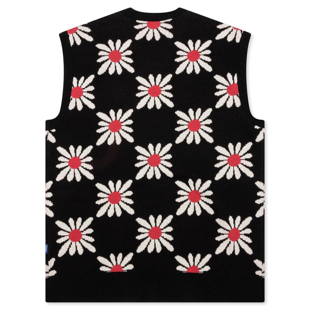 Checkered Floral Sweater Vest - Black Floral
