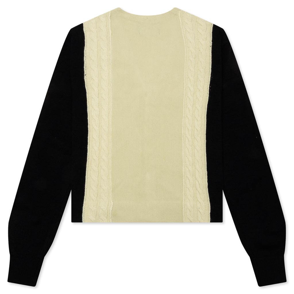 Contrast Panel Wool Cardigan - Ivory/Black