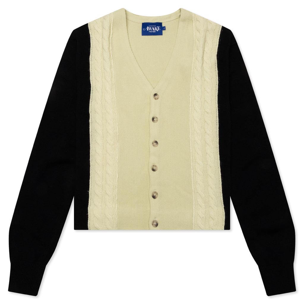 Contrast Panel Wool Cardigan - Ivory/Black, , large image number null