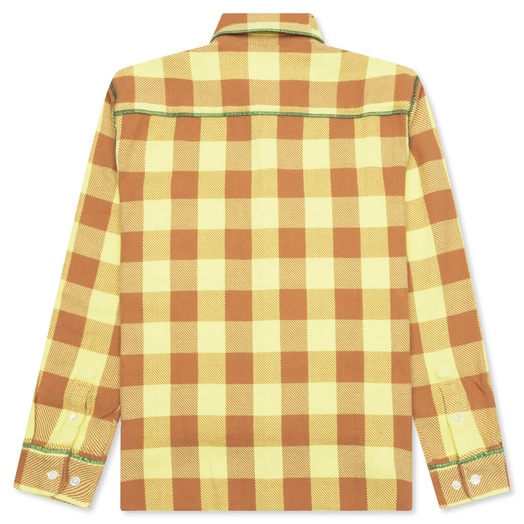 Contrast Stitch Flannel - Yellow/Brown, , large image number null