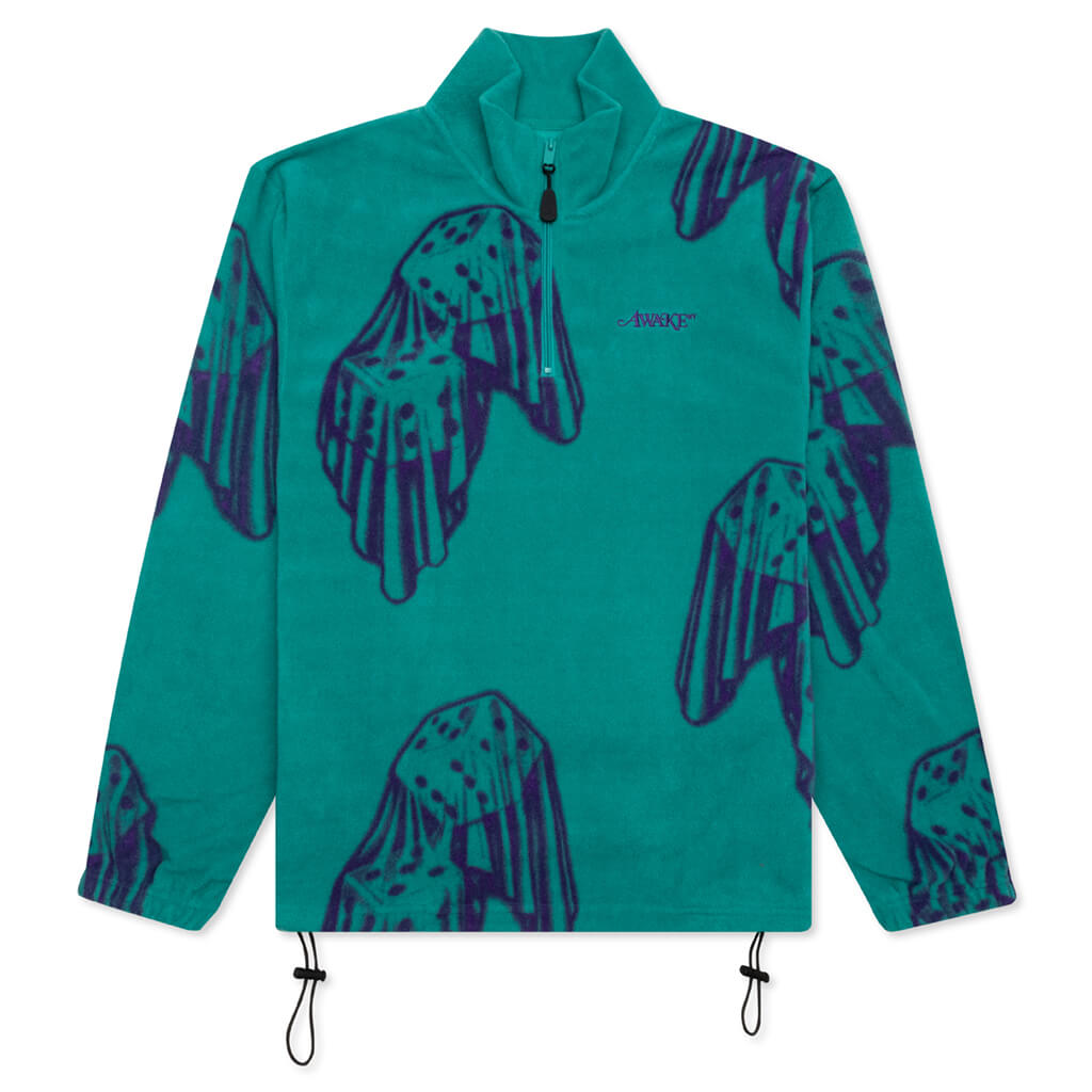 Dice Print Fleece Quarter Zip Pullover - Teal/Purple