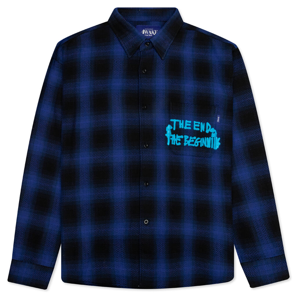 End and Beginning Embroidered Flannel - Blue