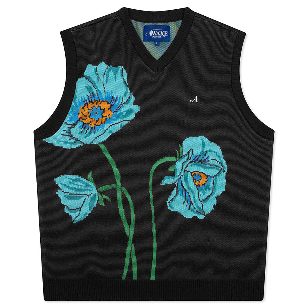 Floral Sweater Vest - Black