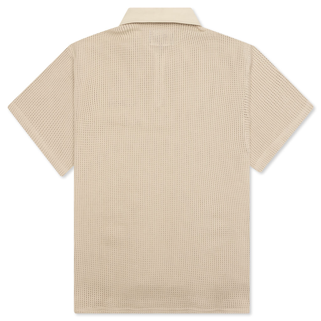 Open Knit Embroidered Polo - Cream