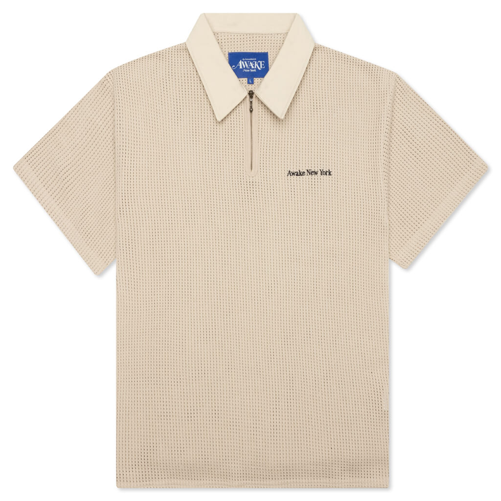 Open Knit Embroidered Polo - Cream