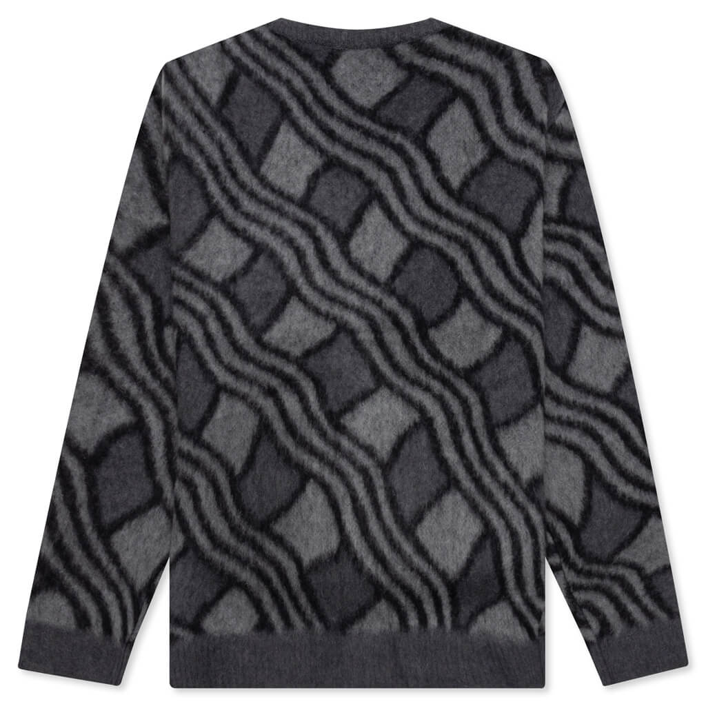 Wavy Jacquard Mohair Cardigan - Charcoal/Grey, , large image number null