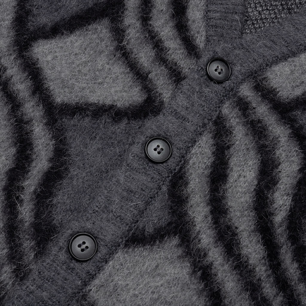 Wavy Jacquard Mohair Cardigan - Charcoal/Grey, , large image number null