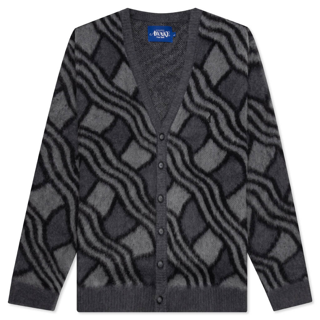Wavy Jacquard Mohair Cardigan - Charcoal/Grey, , large image number null