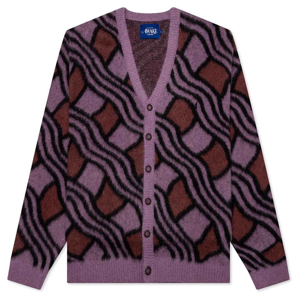 Wavy Jacquard Mohair Cardigan - Pink/Rust, , large image number null