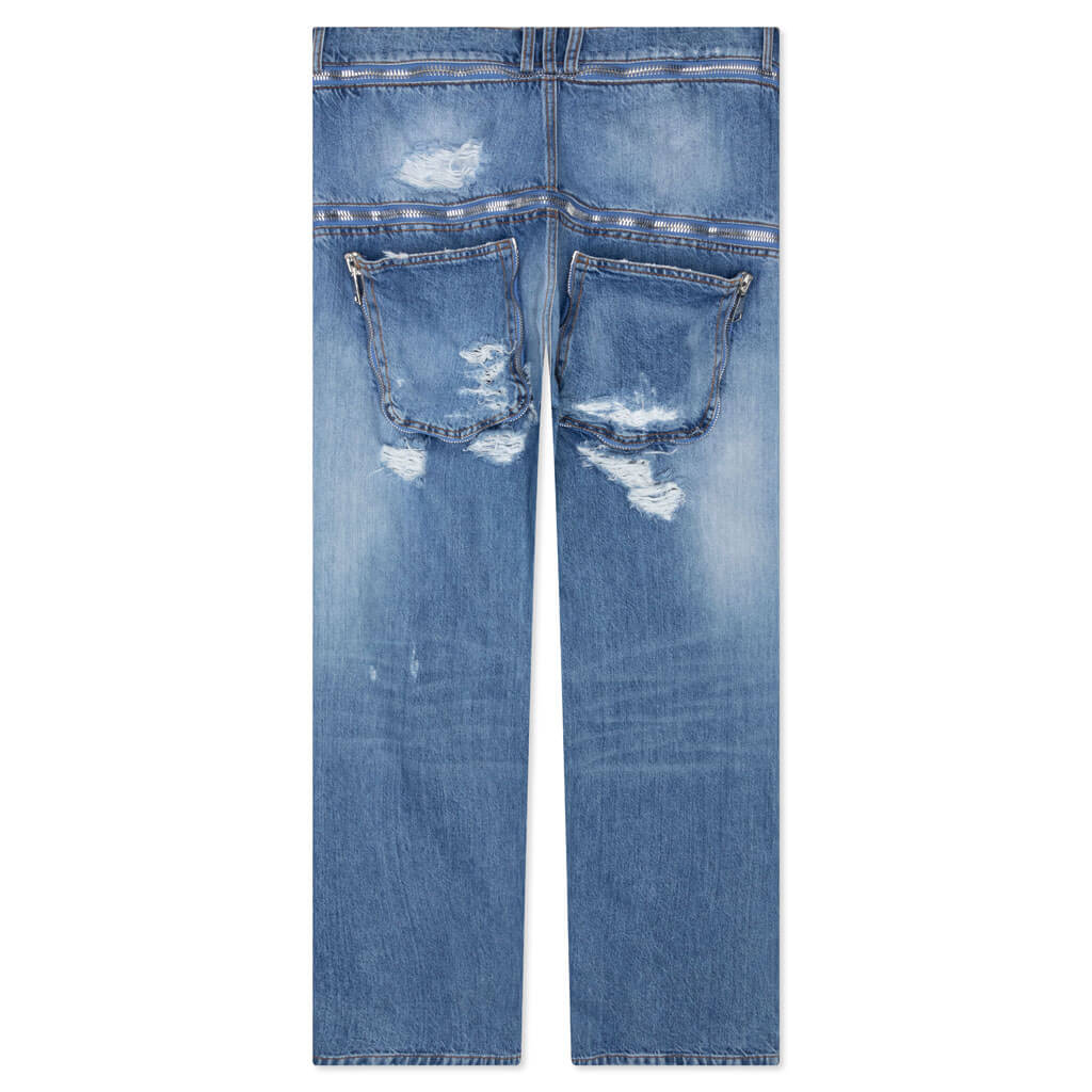 Destroyed Loose Denim Pants - Blue