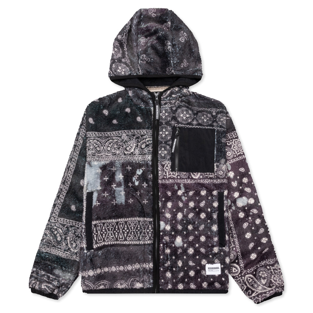 Bandana Pattern Fleece Jacket - Black
