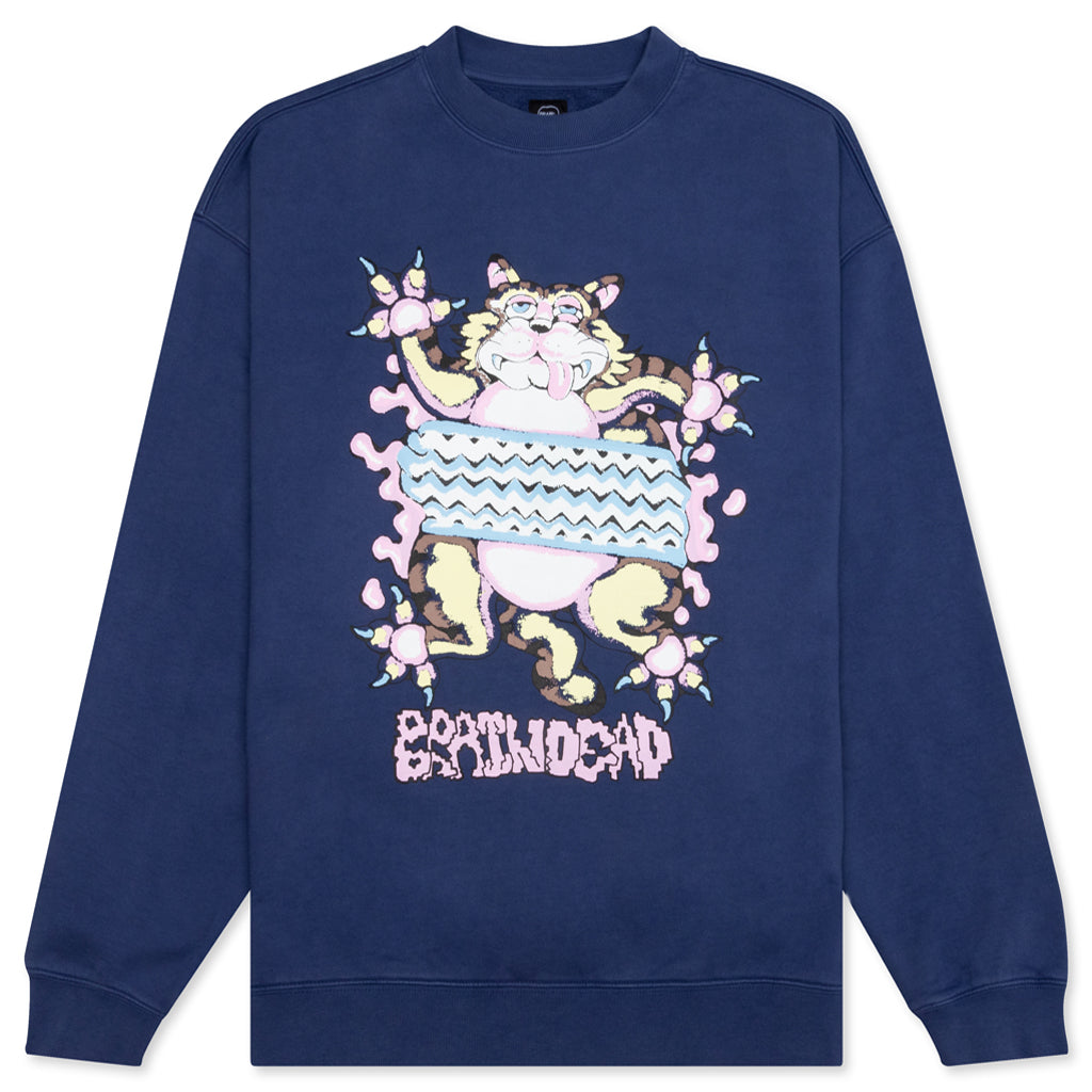 Relaxed Cat Crewneck - Washed Navy, , large image number null