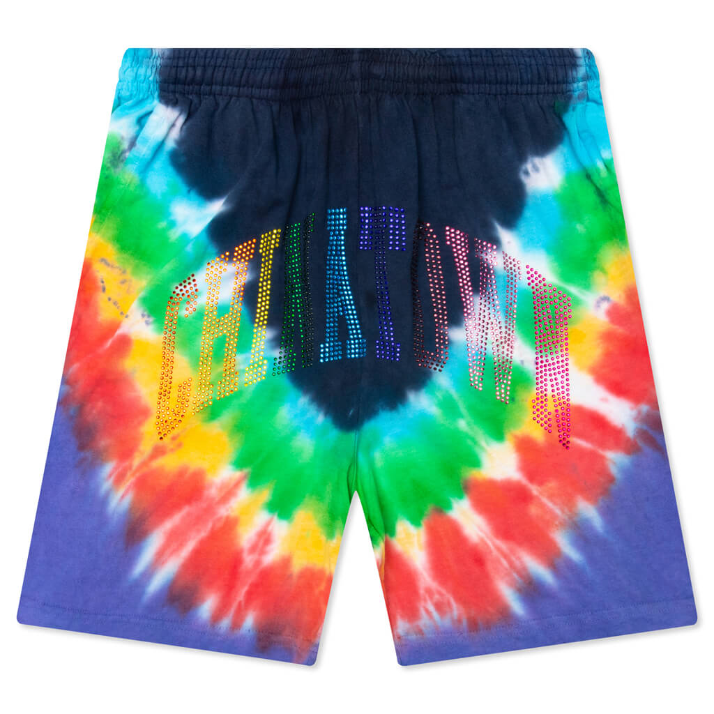 Chinatown Rhinestone Arc RGY Tie Dye Shorts - Tie Dye