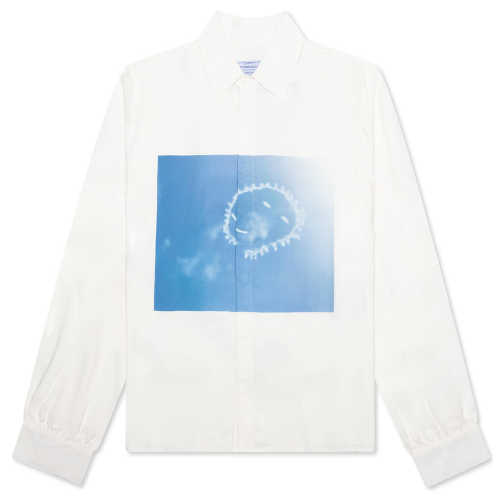 Cloud Smile LS Button Up Shirt - White