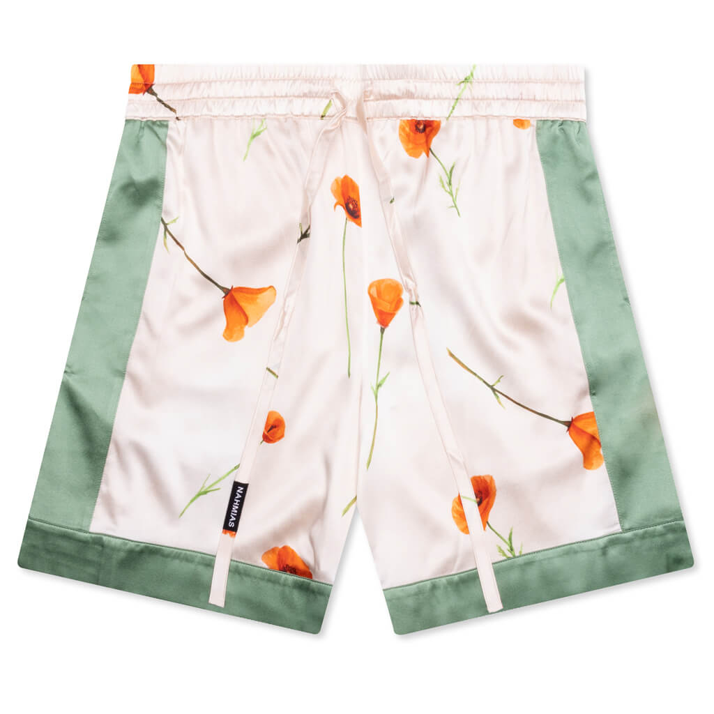 Color Block Silk Shorts - Poppy Ivory