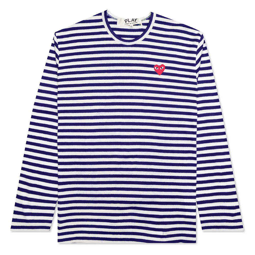 Striped Big Heart L/S T-Shirt - Blue/White