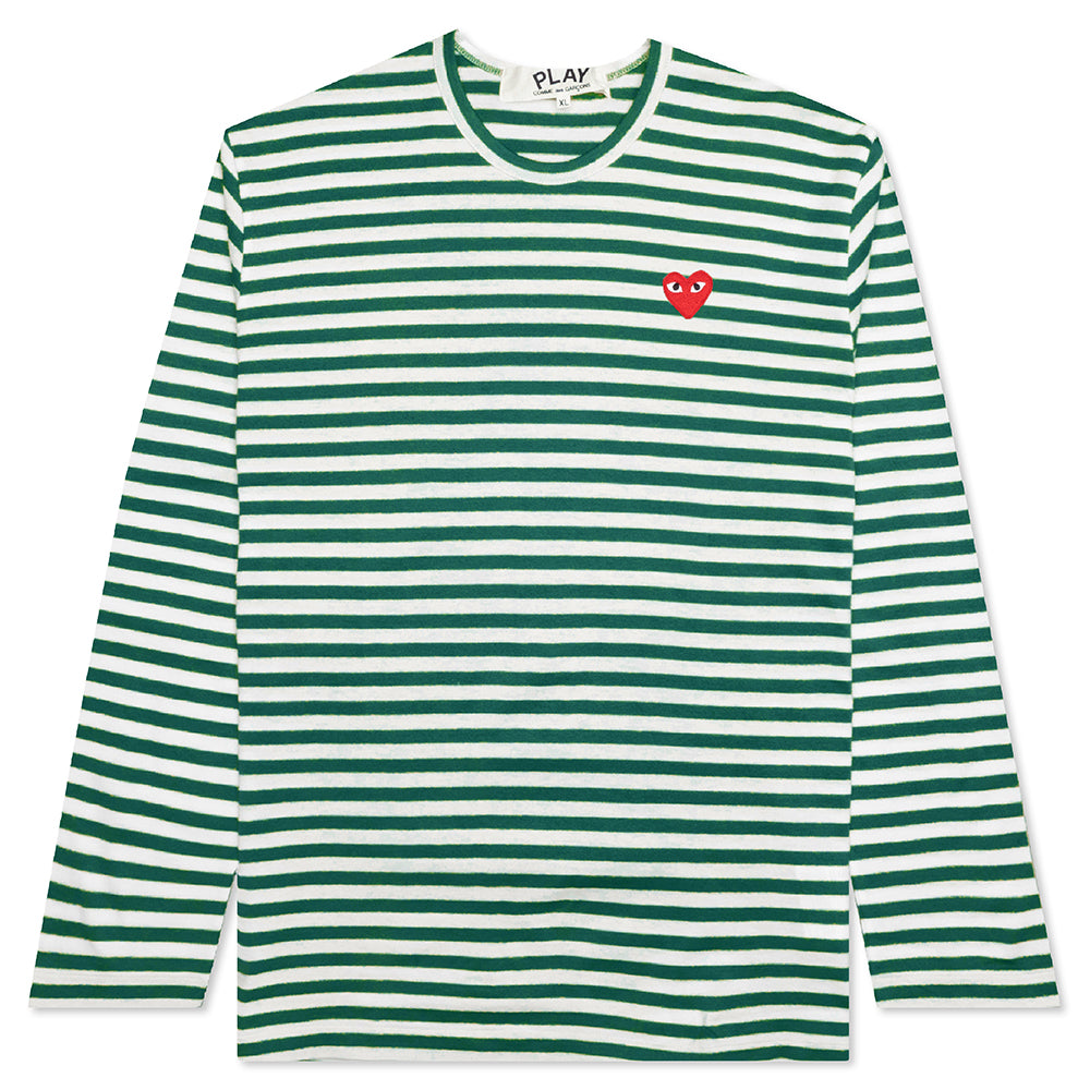 Striped Big Heart L/S T-Shirt - Green/White