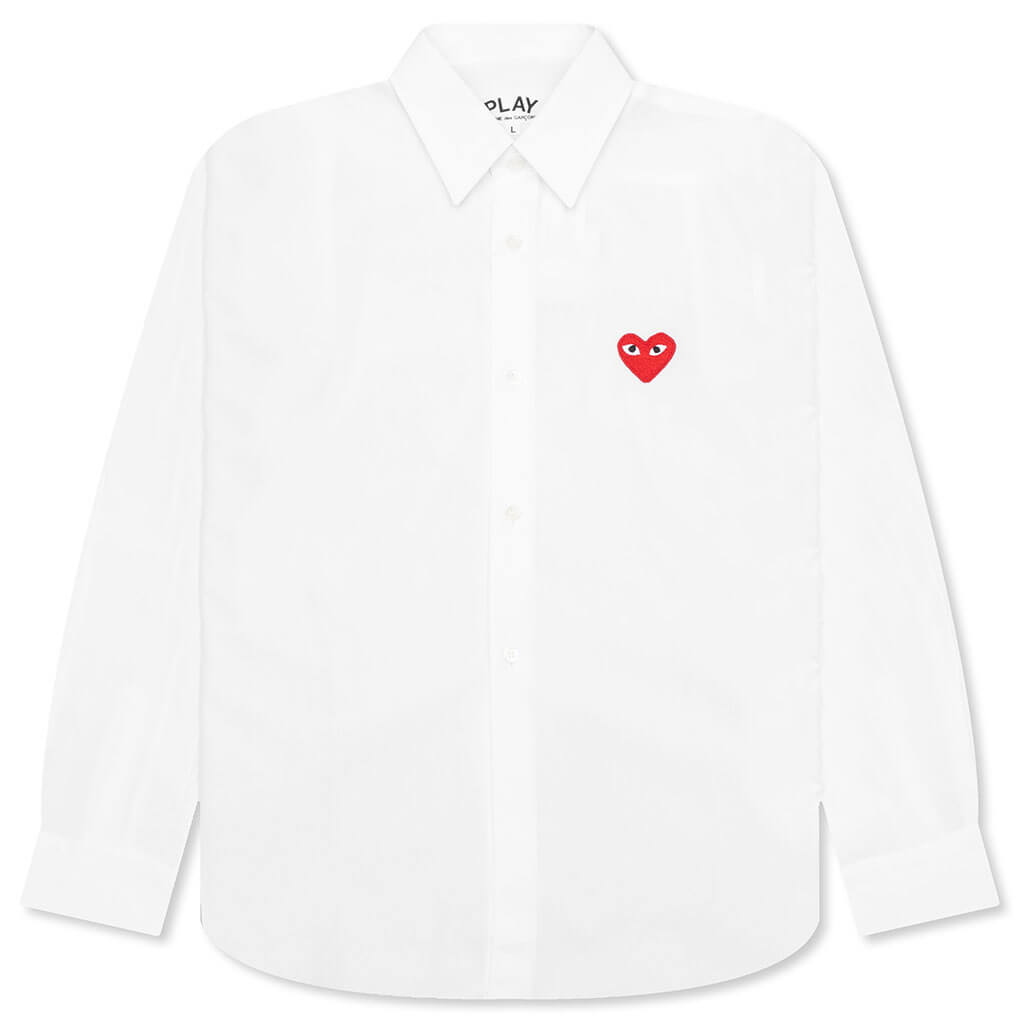 Women's Red Heart Button Up - White