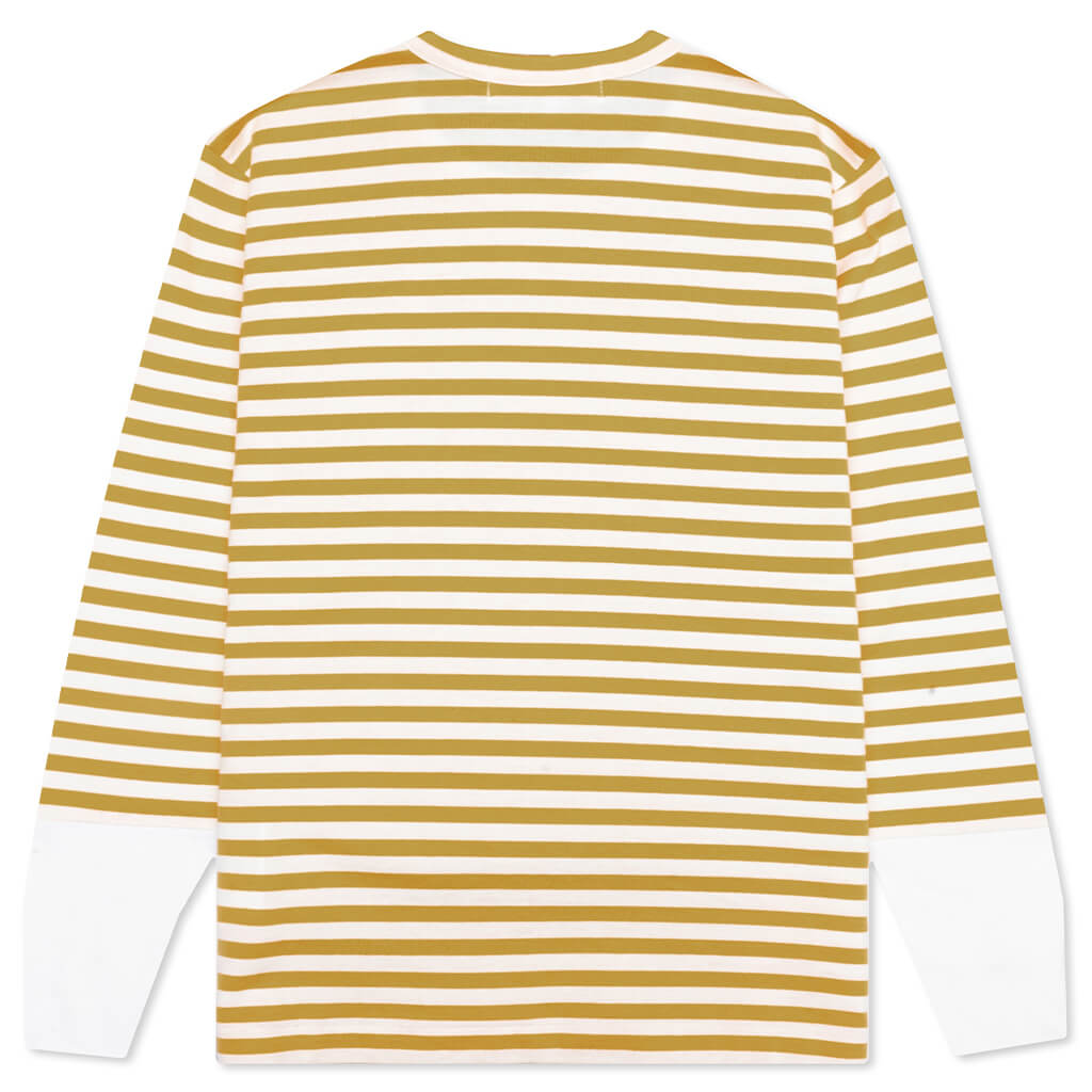 Women's Striped White Sleeve L/S T-Shirt - Mustard, , large image number null