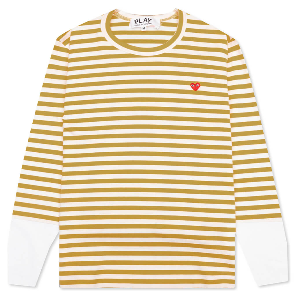 Women's Striped White Sleeve L/S T-Shirt - Mustard, , large image number null