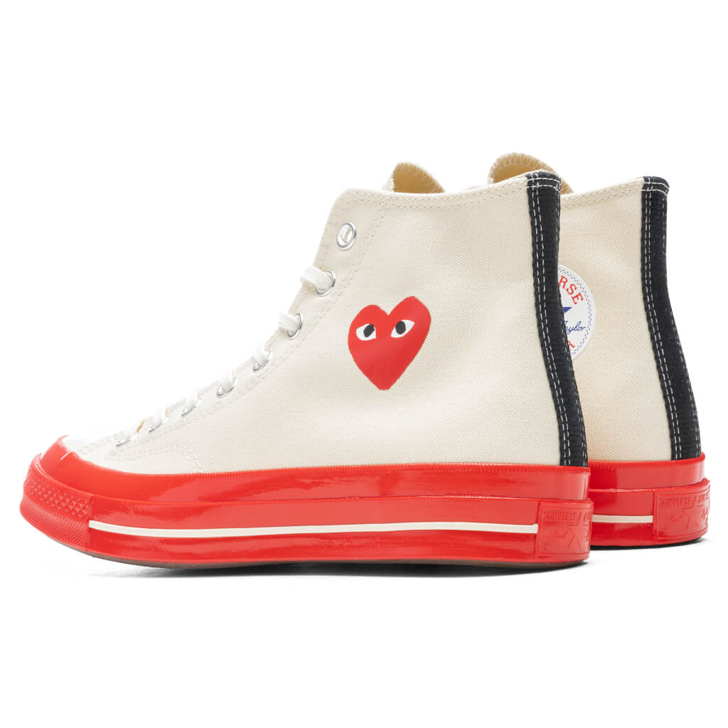 Converse x Comme Des Garcons PLAY All Star Chuck '70 Hi Red Sole - White, , large image number null