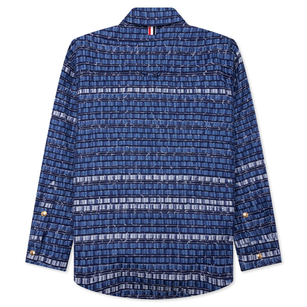 Denim Ribbon Tweed Oversized Shirt Jacket - Medium Blue, , large image number null