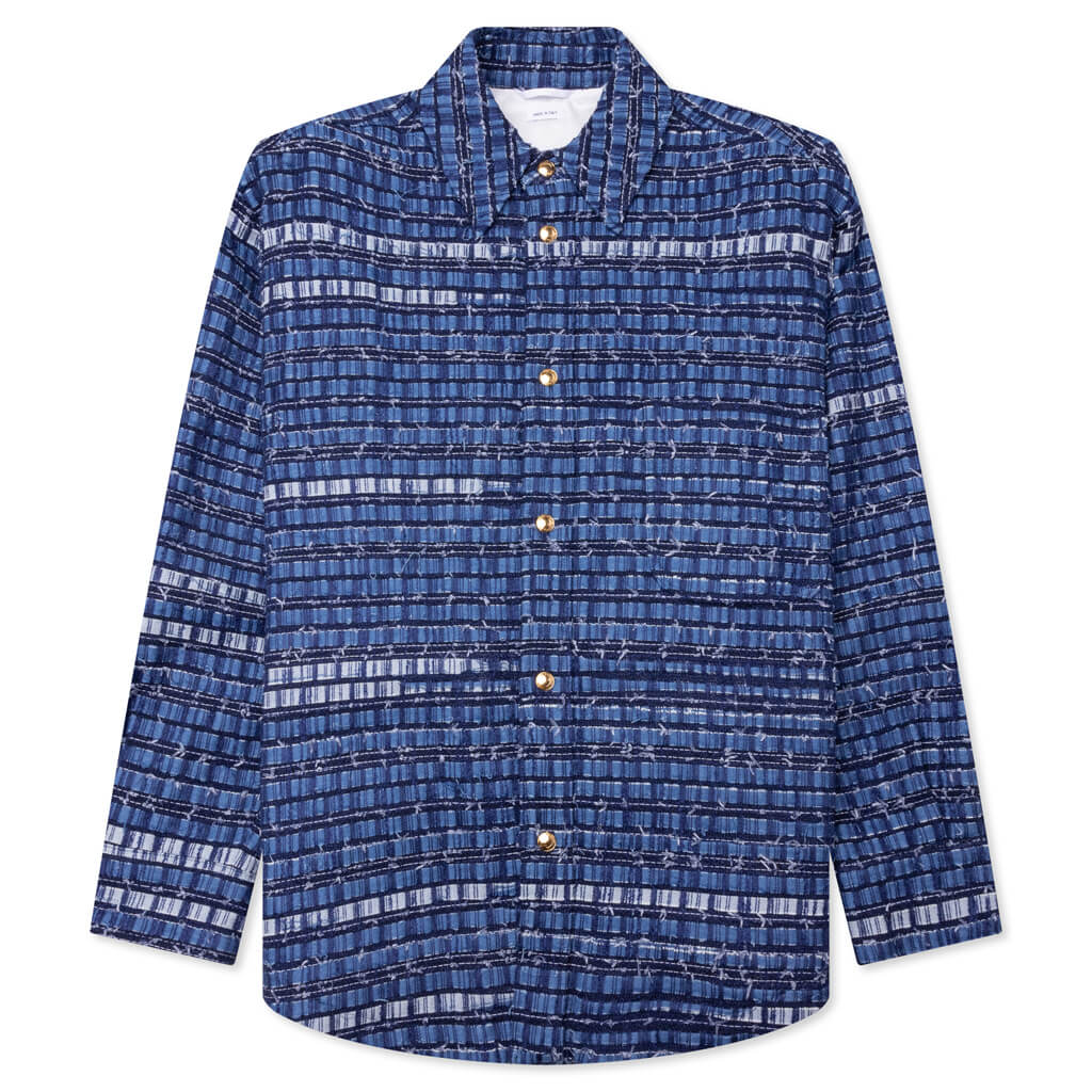Denim Ribbon Tweed Oversized Shirt Jacket - Medium Blue